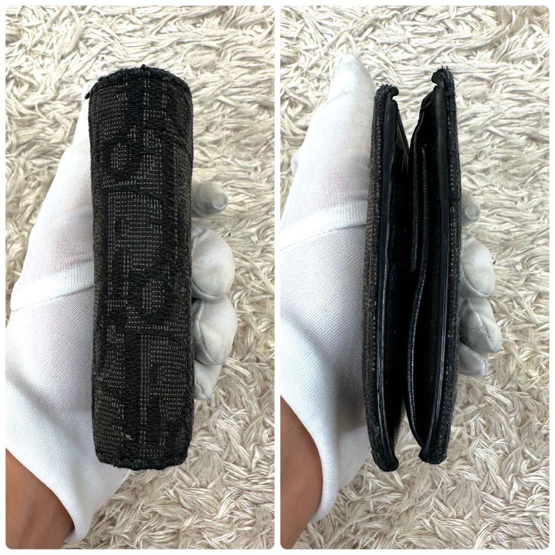 【美品】クリスチャンディオール 二つ折り財布 ブラック キャンバス トロッター