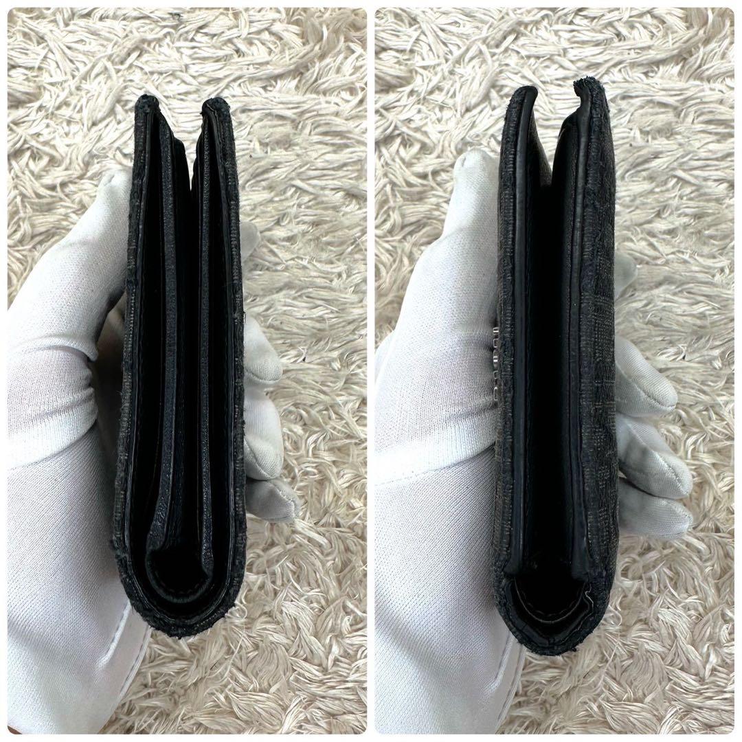 【美品】クリスチャンディオール 二つ折り財布 ブラック キャンバス トロッター
