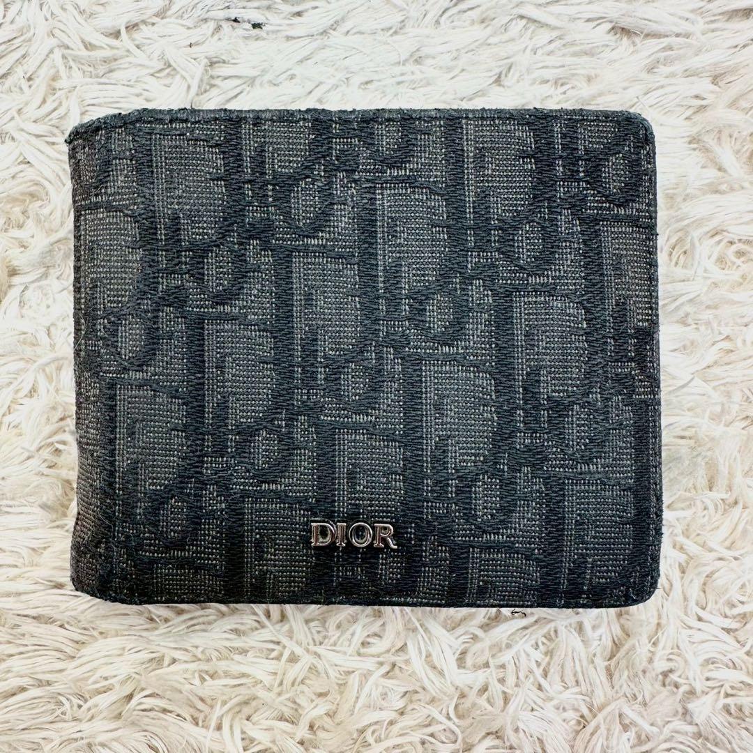 【美品】クリスチャンディオール 二つ折り財布 ブラック キャンバス トロッター