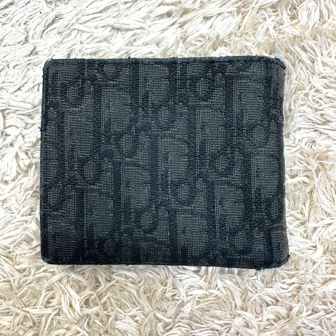 【美品】クリスチャンディオール 二つ折り財布 ブラック キャンバス トロッター