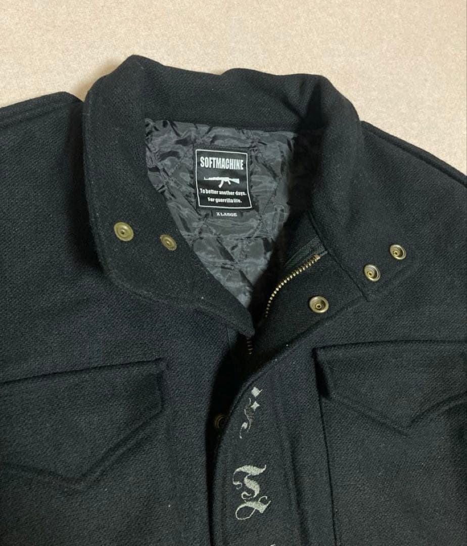美品SOFT MACHINE ソフトマシーン スタンドカラー ウールコート 刺繍