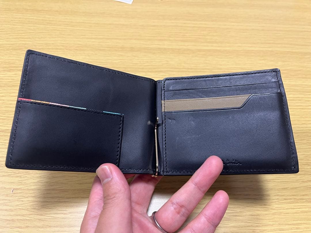 値下中 ポールスミス 箱付 小銭入れ付 凹凸ロゴ レザー2つ折りマネークリップ