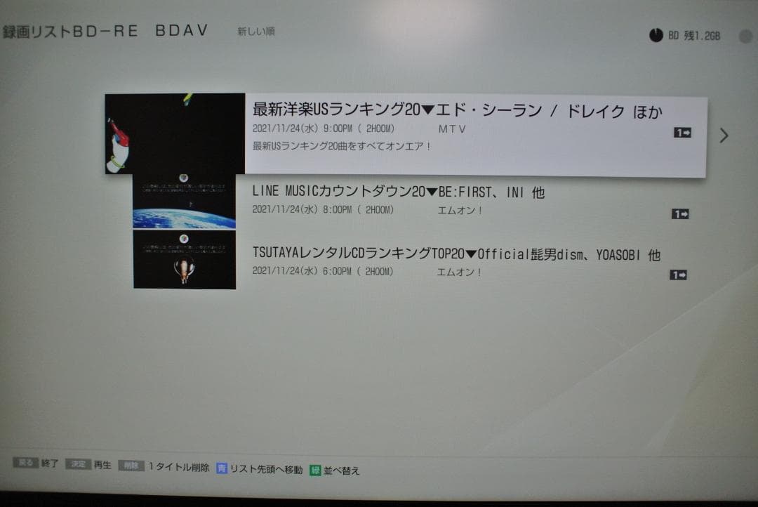 動作品 BDZ-ZW1500 ブルーレイレコーダー 1.0TB HDD