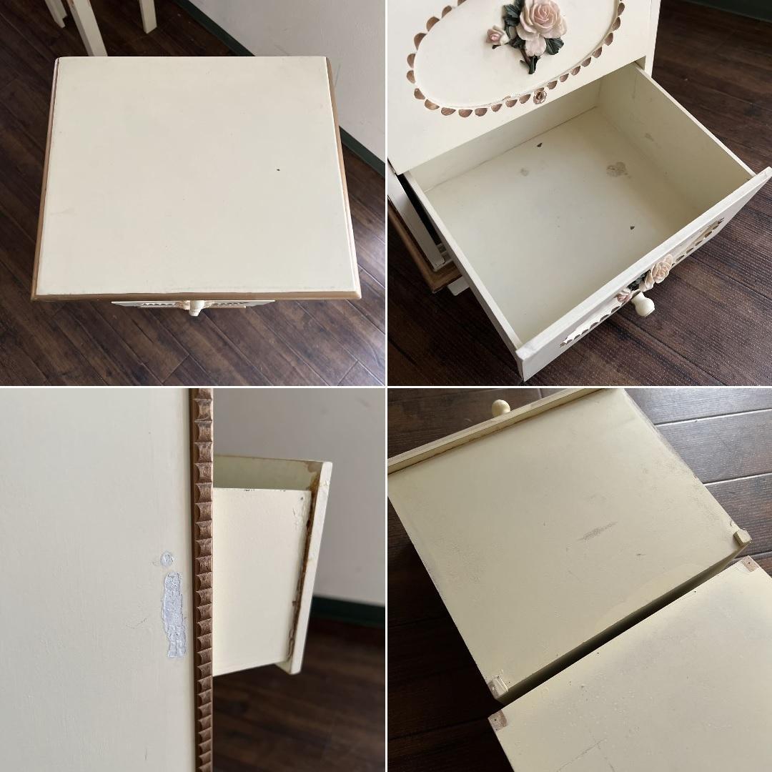 k517r122 フレンチカントリー調 スリムな木製チェスト ローズレリーフ