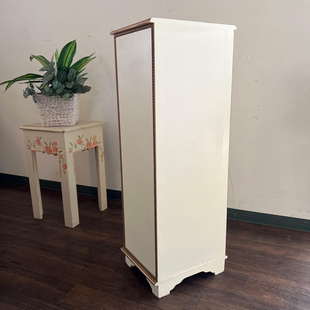 k517r122 フレンチカントリー調 スリムな木製チェスト ローズレリーフ