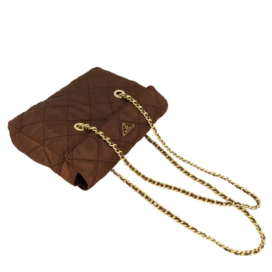 本物良品 ■プラダ■クロステッチ 三角ロゴ ナイロン チェーン ショルダーバッグ