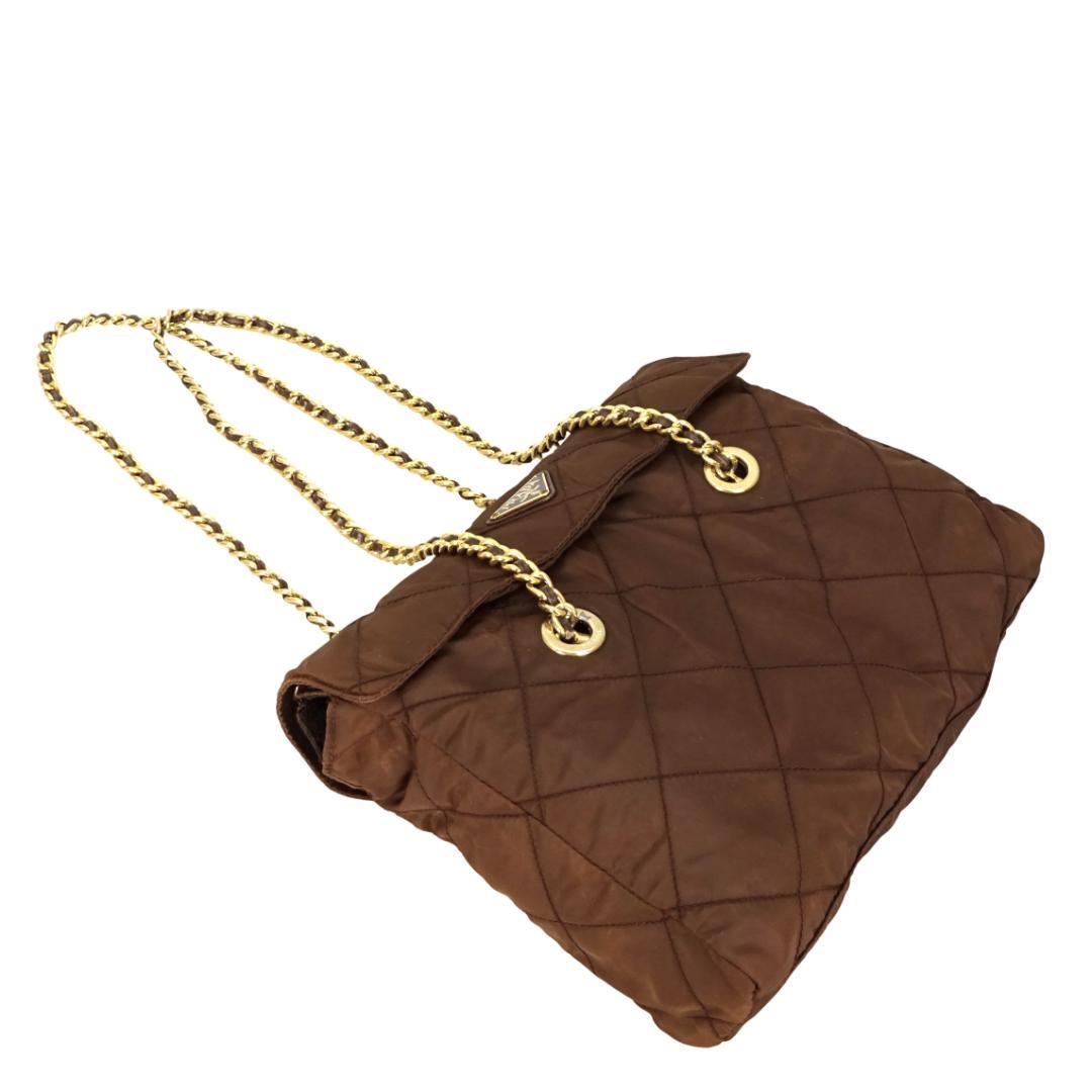 本物良品 ■プラダ■クロステッチ 三角ロゴ ナイロン チェーン ショルダーバッグ