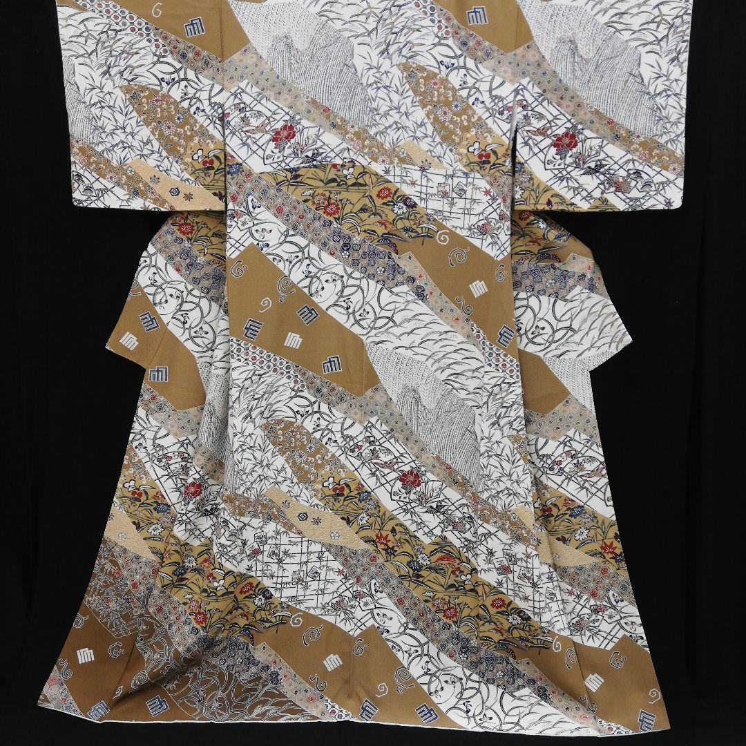 しゃれ訪問着(袷)　(地紙に花鳥 源氏香 花唐草 吉祥紋　ちりめん　ガード加工)