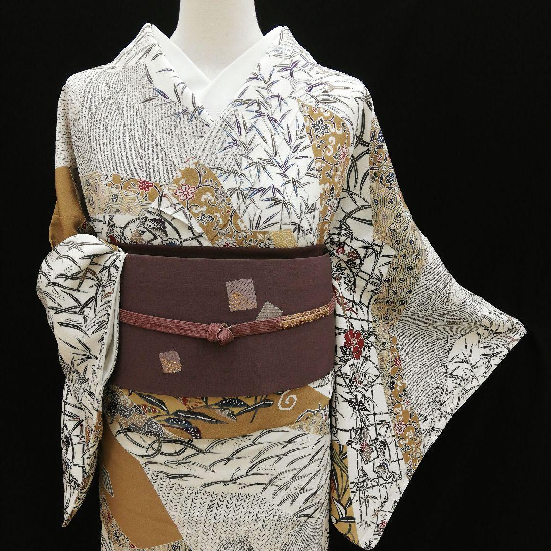 しゃれ訪問着(袷)　(地紙に花鳥 源氏香 花唐草 吉祥紋　ちりめん　ガード加工)