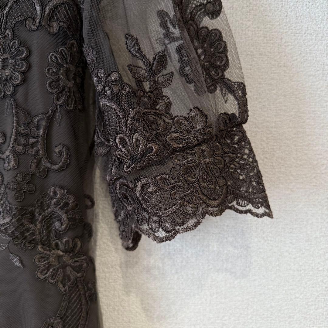 【美品✨】パーティードレス　オケージョンドレス　刺繍レース　結婚式　ブラウン　M