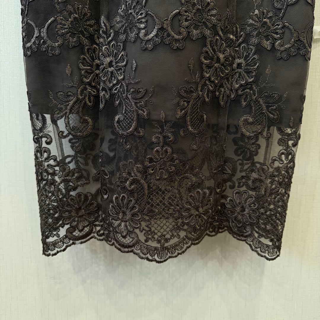 【美品✨】パーティードレス　オケージョンドレス　刺繍レース　結婚式　ブラウン　M