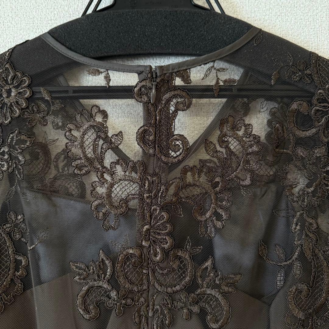 【美品✨】パーティードレス　オケージョンドレス　刺繍レース　結婚式　ブラウン　M