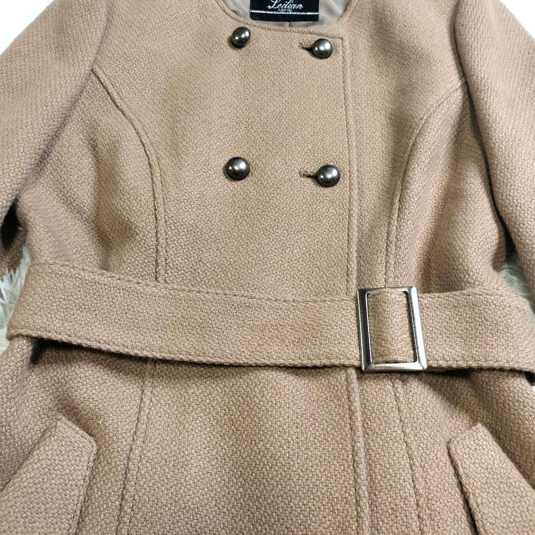専用【極美品✨️】レリアン キャメル素材ノーカラーコート 9 茶 装飾ボタン高級