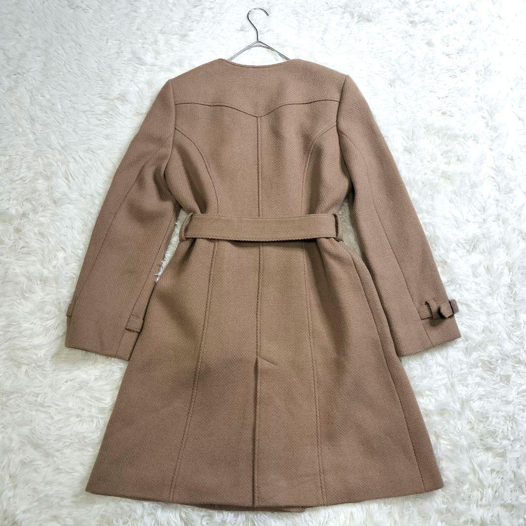 専用【極美品✨️】レリアン キャメル素材ノーカラーコート 9 茶 装飾ボタン高級