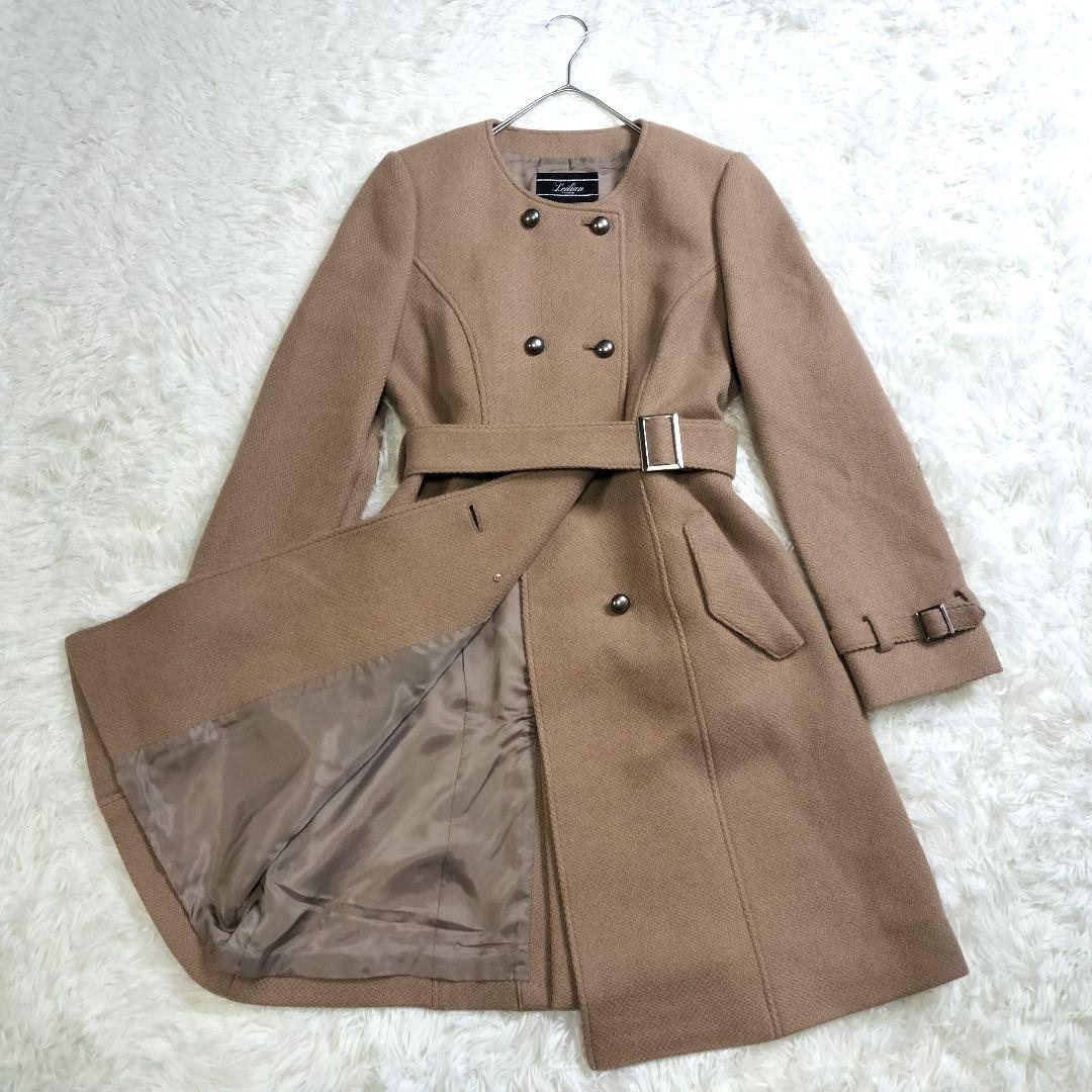 専用【極美品✨️】レリアン キャメル素材ノーカラーコート 9 茶 装飾ボタン高級