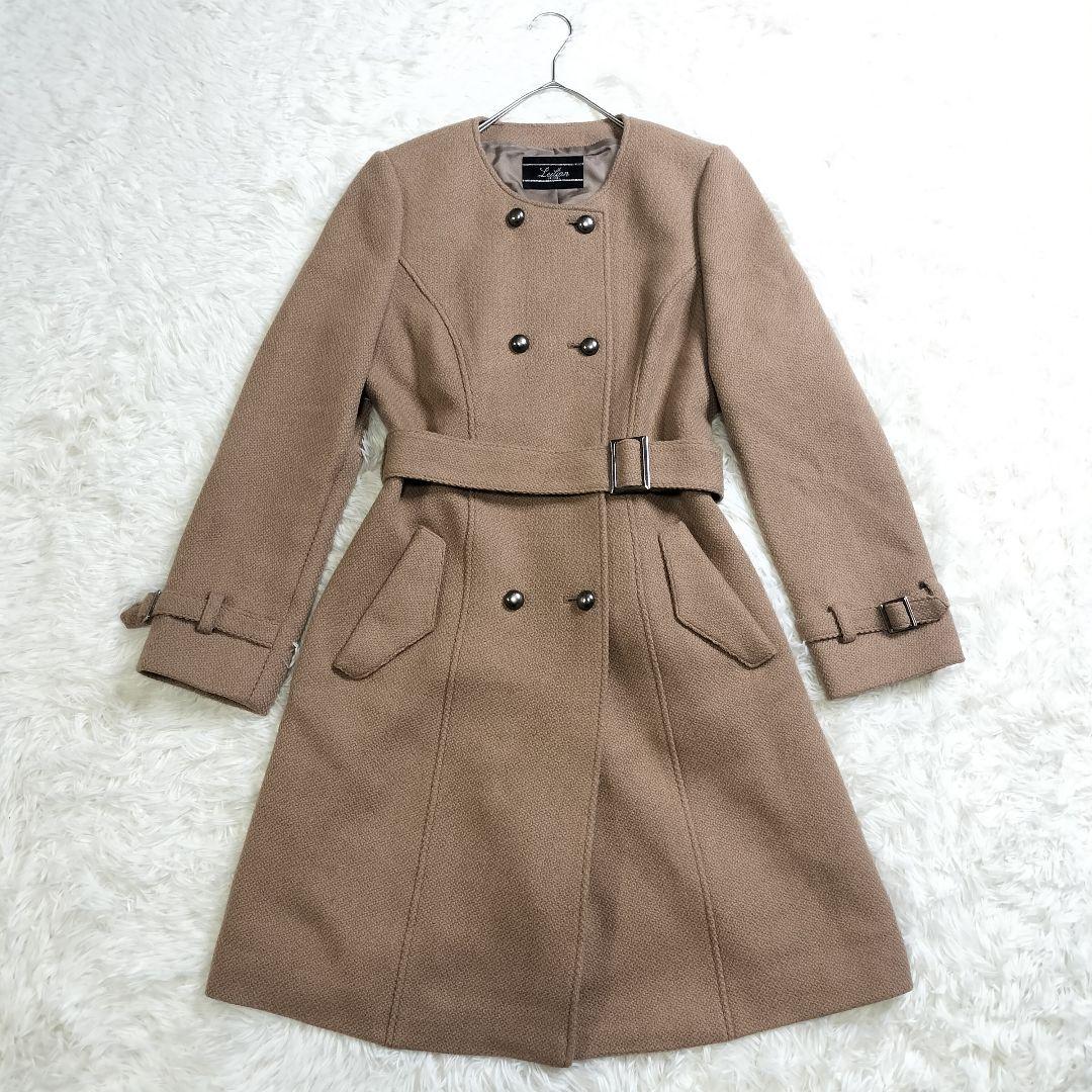 専用【極美品✨️】レリアン キャメル素材ノーカラーコート 9 茶 装飾ボタン高級