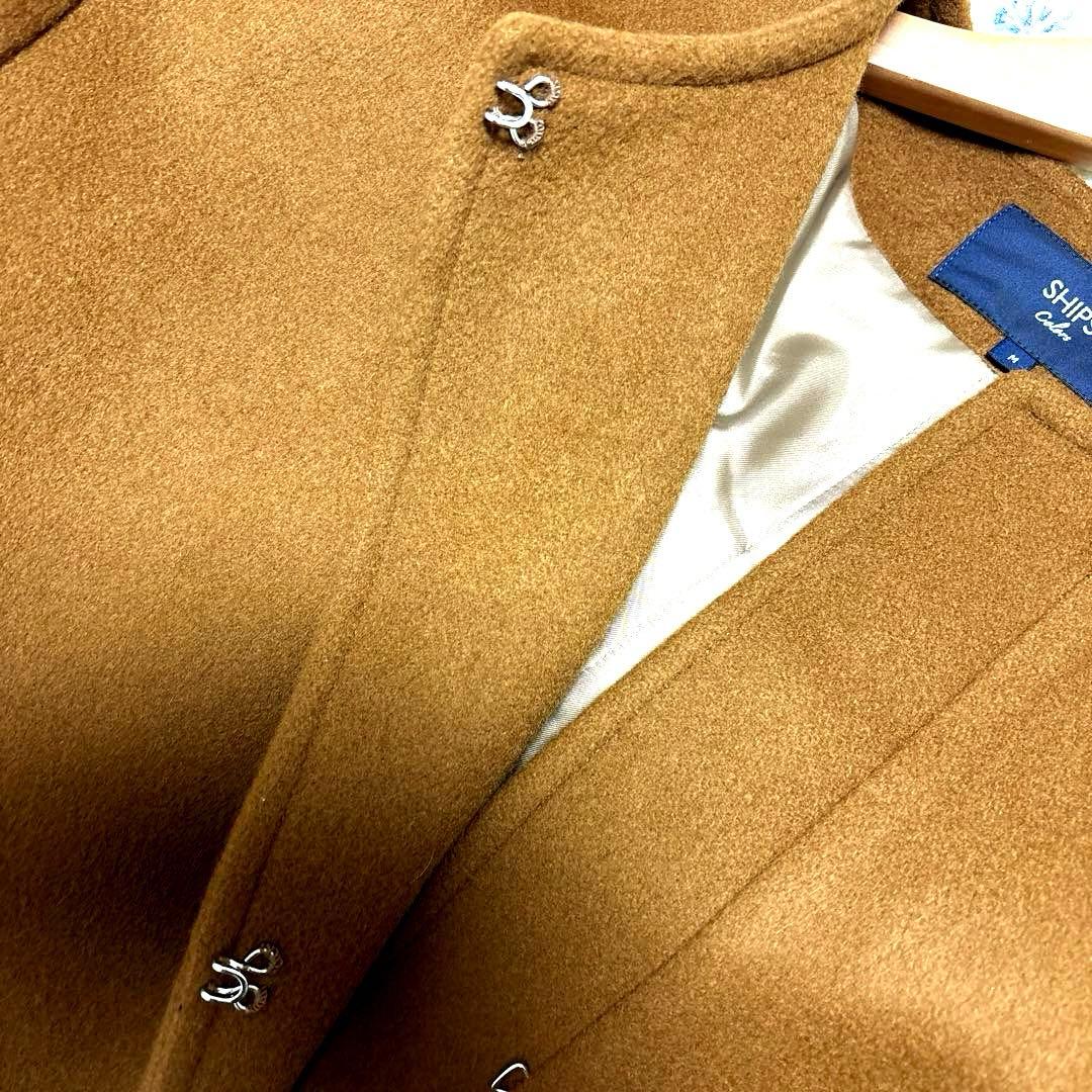 シップス　SHIPS Colors ウール ノーカラー コート　ブラウン　M