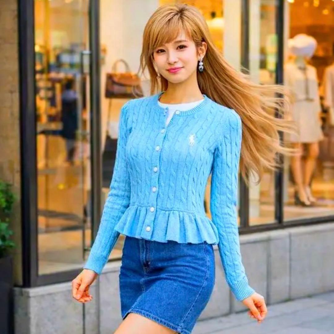 ラルフ Ralph Lauren ケーブルニット XL ペプラム カーディガン