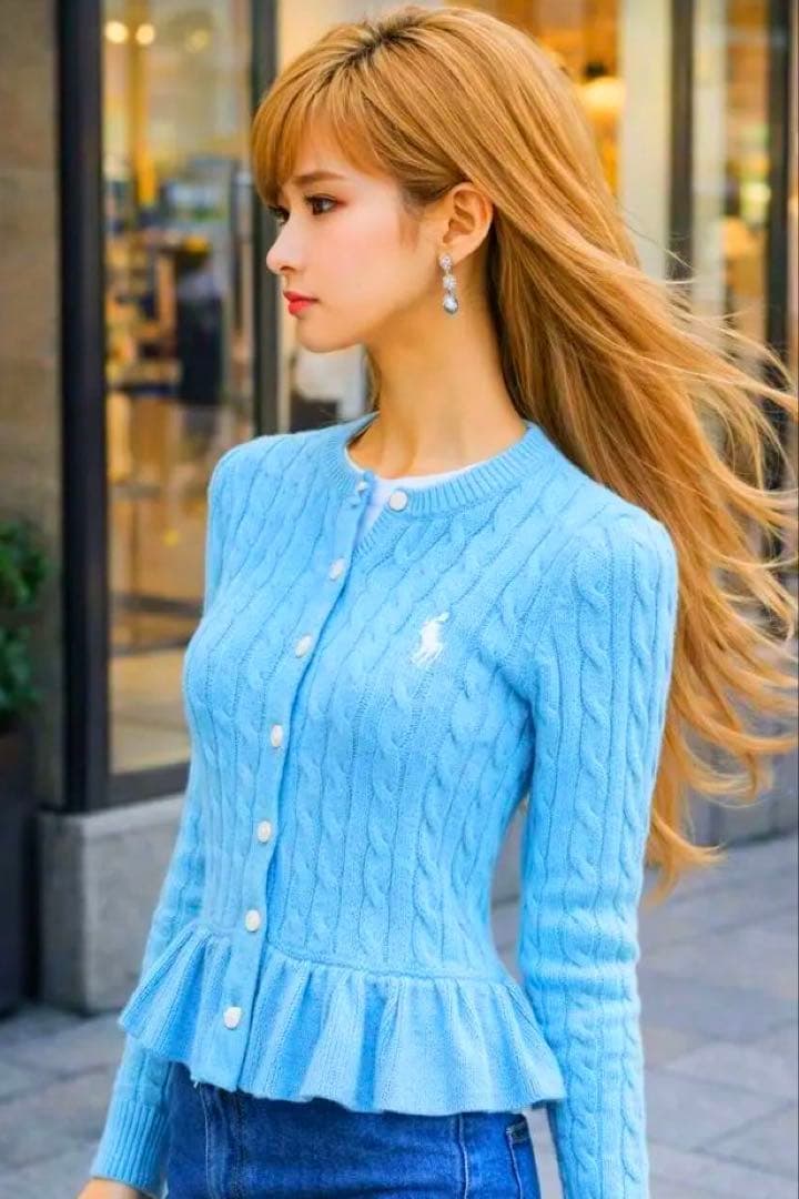 ラルフ Ralph Lauren ケーブルニット XL ペプラム カーディガン