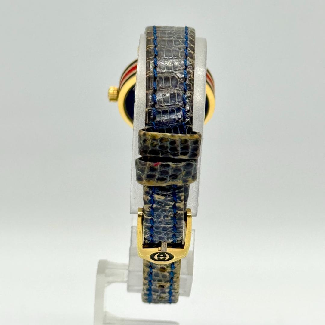 稼働品 GUCCI グッチ 腕時計 シェリーライン 白文字盤 クォーツ 青 2針