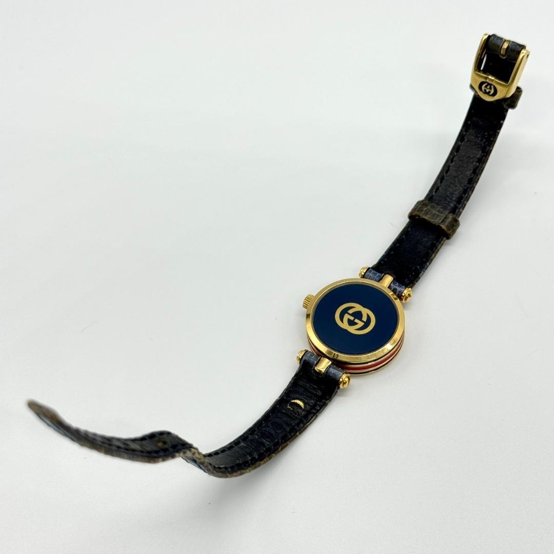 稼働品 GUCCI グッチ 腕時計 シェリーライン 白文字盤 クォーツ 青 2針