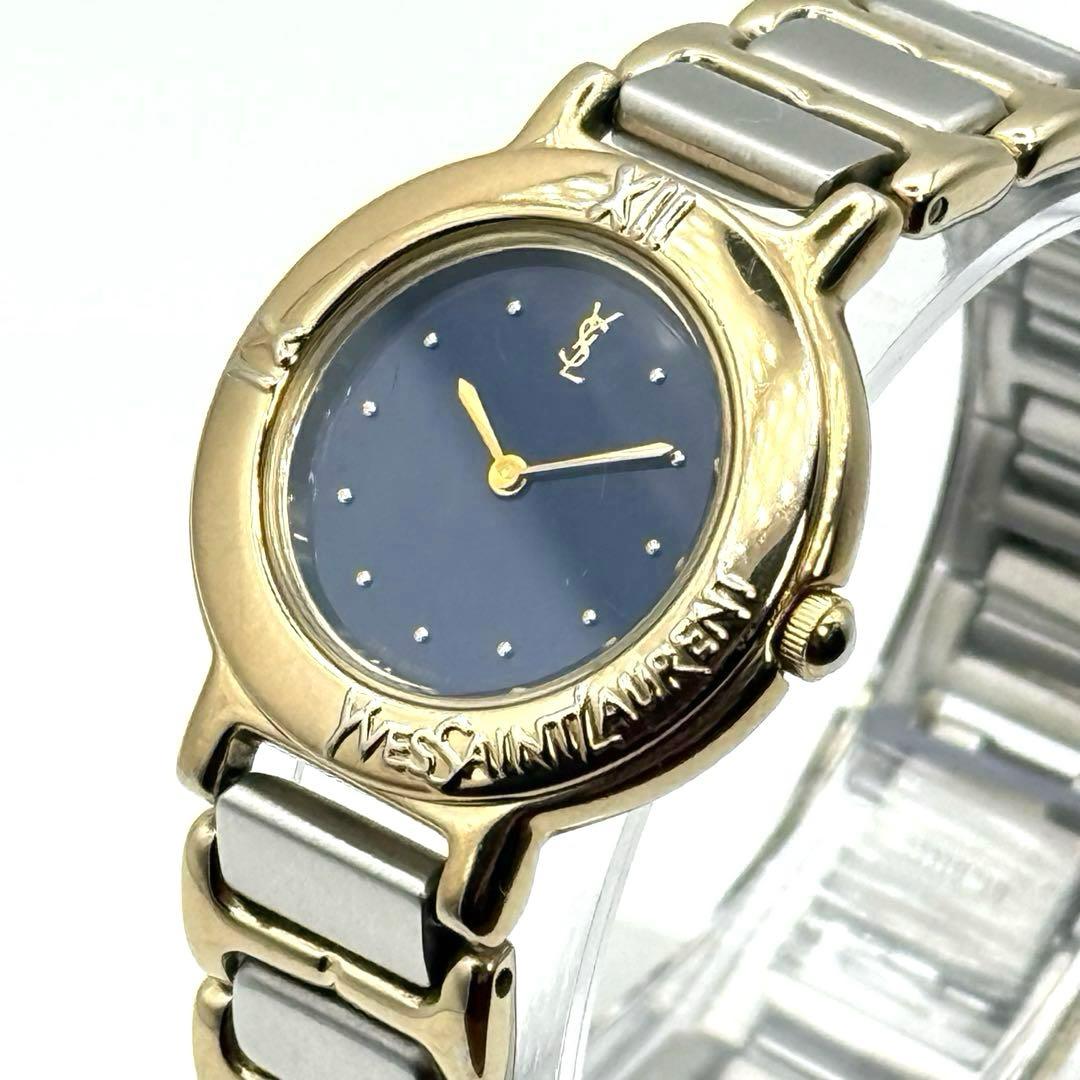 【稼動/新品電池】イヴサンローラン　青文字盤　コンビカラー　腕時計　レディース