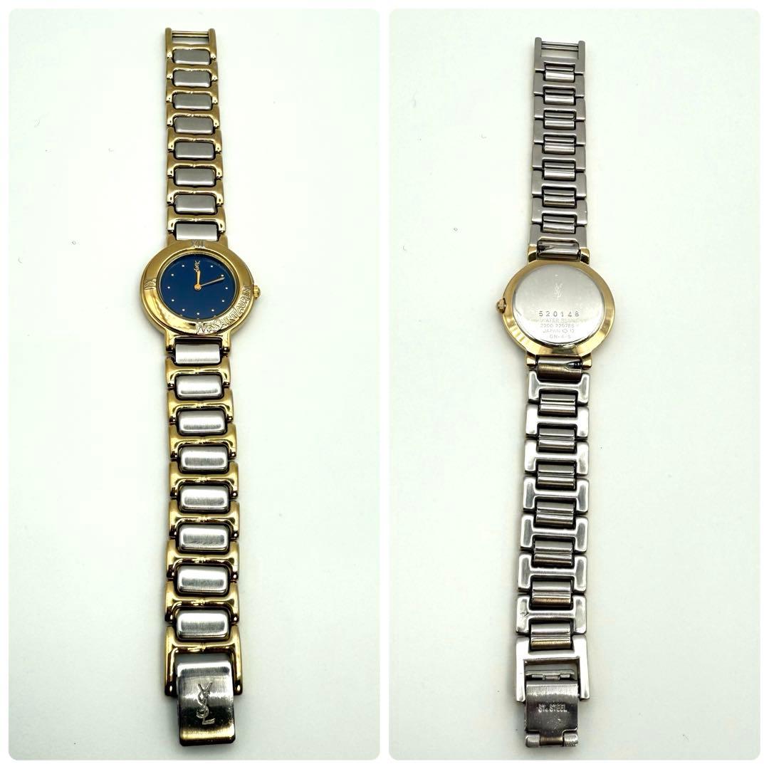 【稼動/新品電池】イヴサンローラン　青文字盤　コンビカラー　腕時計　レディース