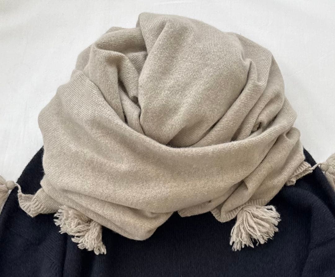 極暖 MYLAN カシミヤ100%大盤ストール 希少色ベージュ トロけるカシミヤ