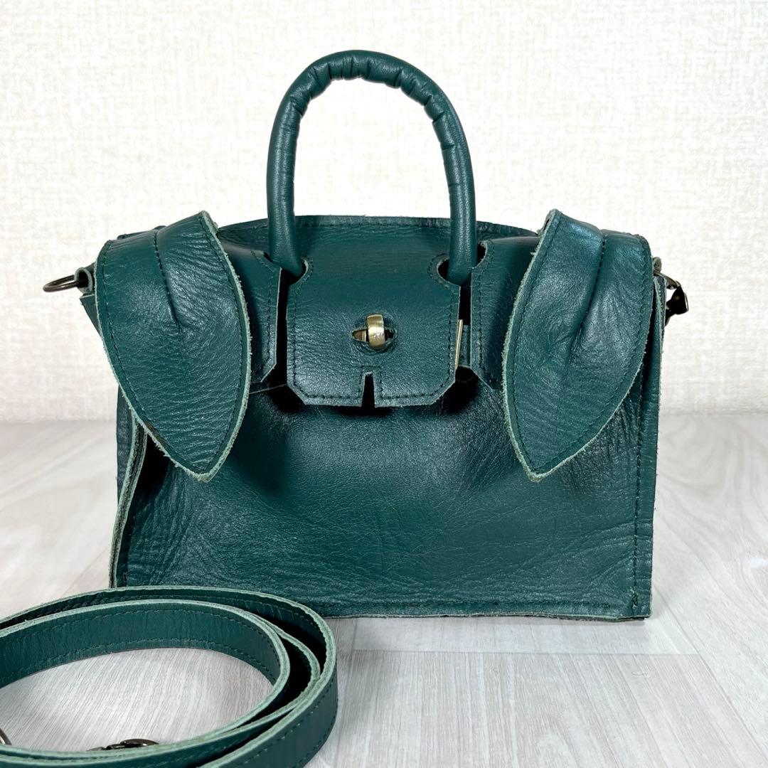 【美品】あちゃちゃむ ムチャチャ　うさ耳 ショルダーバッグ　2WAY　レザー　緑
