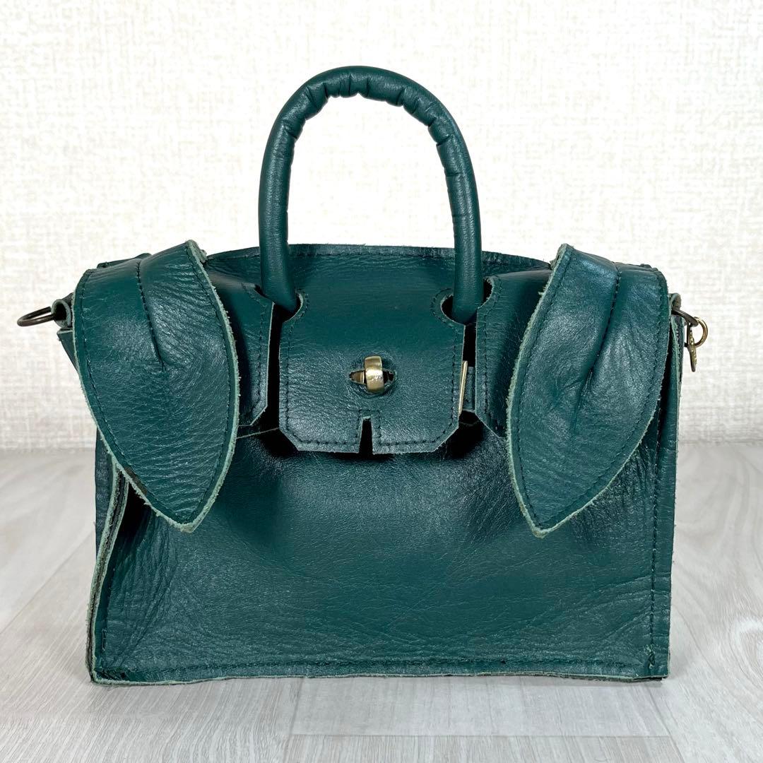 【美品】あちゃちゃむ ムチャチャ　うさ耳 ショルダーバッグ　2WAY　レザー　緑