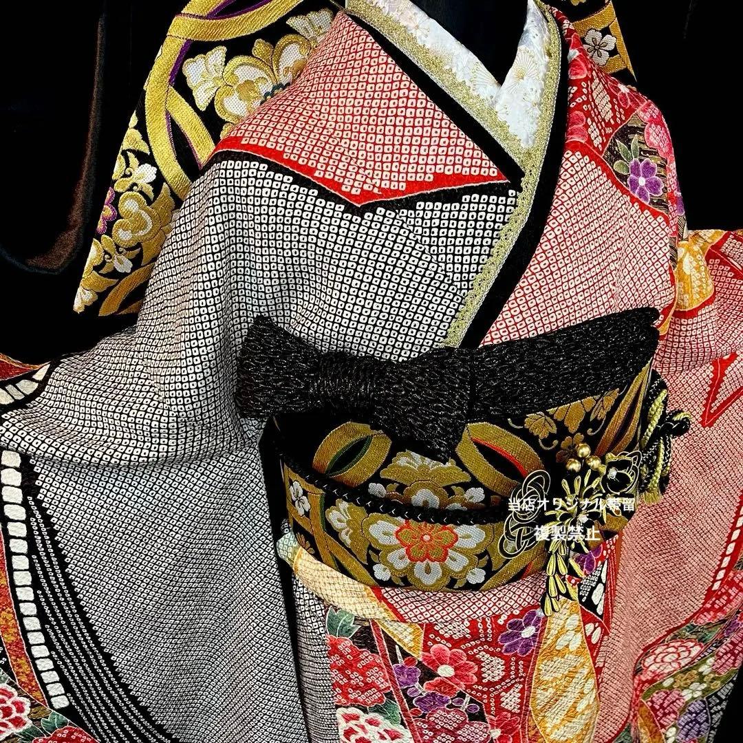 ■総絞り■熨斗文様■正絹振袖フルセット■成人式振り袖■振袖一式