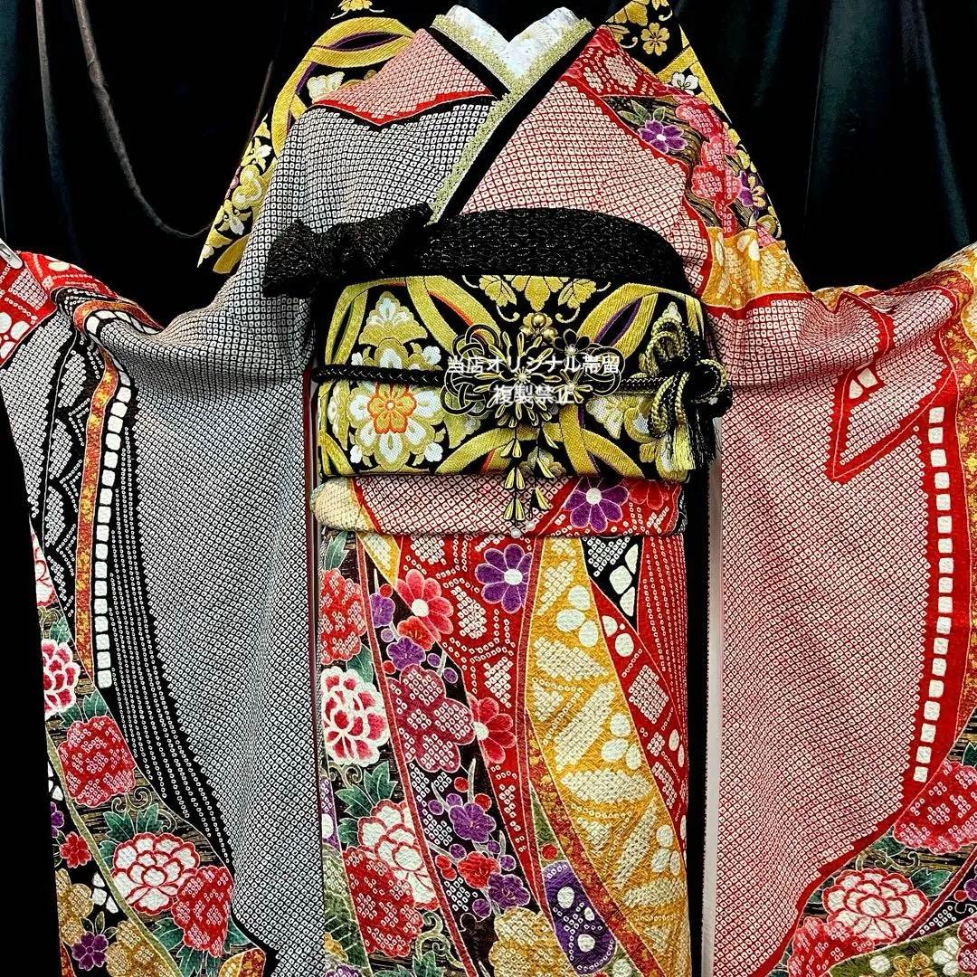 ■総絞り■熨斗文様■正絹振袖フルセット■成人式振り袖■振袖一式