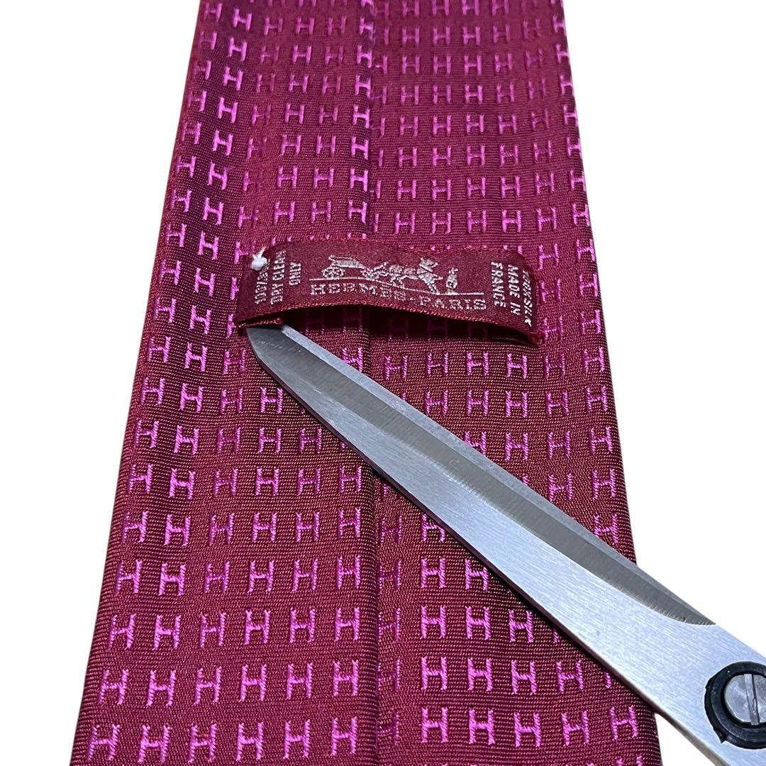 HERMES エルメス　高級ネクタイ　ピンク　ファソネ　H柄　ジャガード