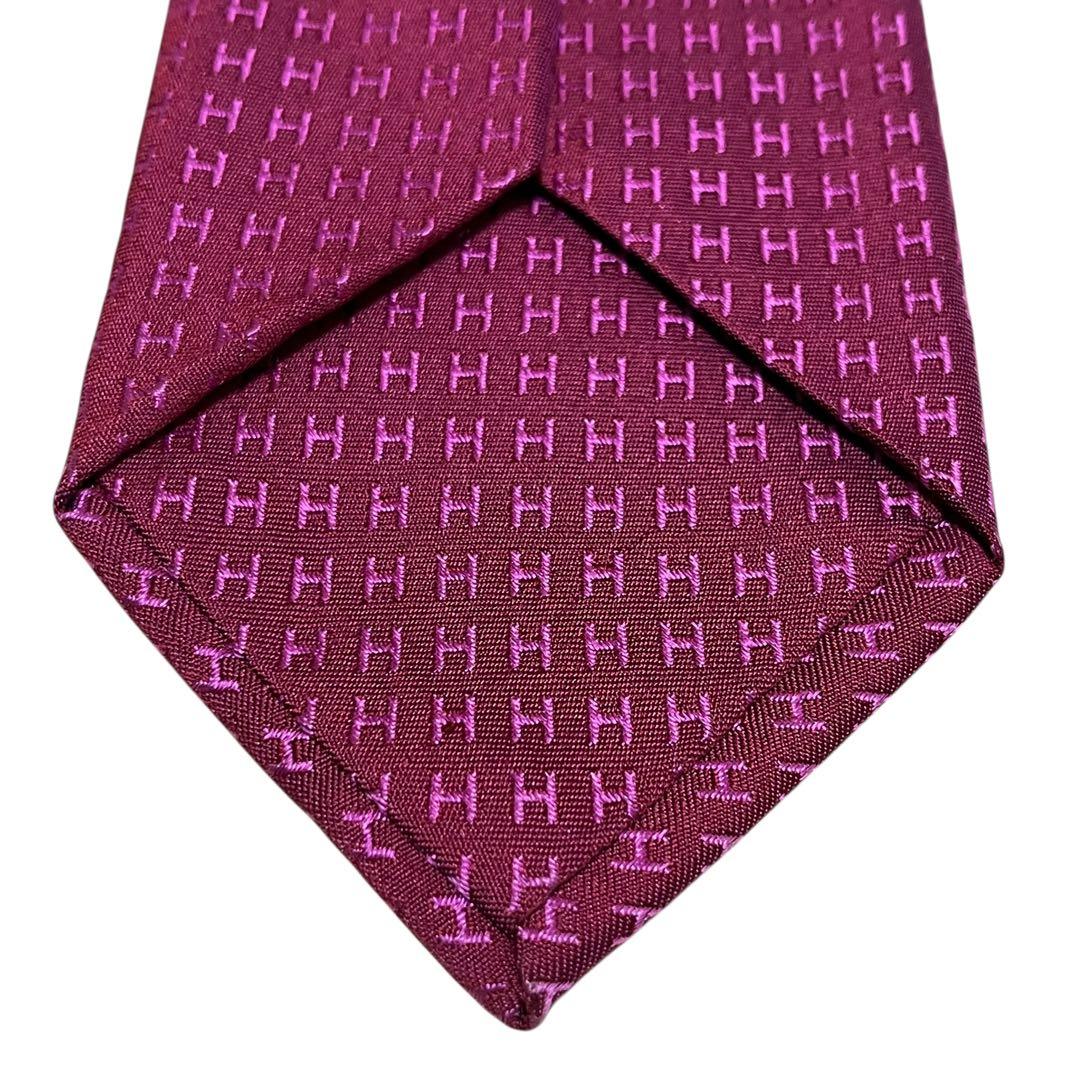 HERMES エルメス　高級ネクタイ　ピンク　ファソネ　H柄　ジャガード