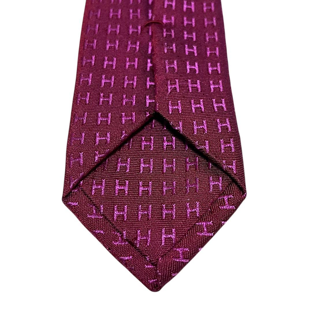 HERMES エルメス　高級ネクタイ　ピンク　ファソネ　H柄　ジャガード