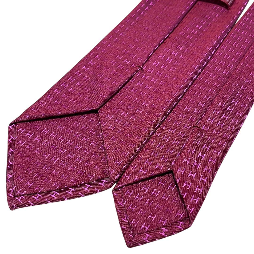HERMES エルメス　高級ネクタイ　ピンク　ファソネ　H柄　ジャガード