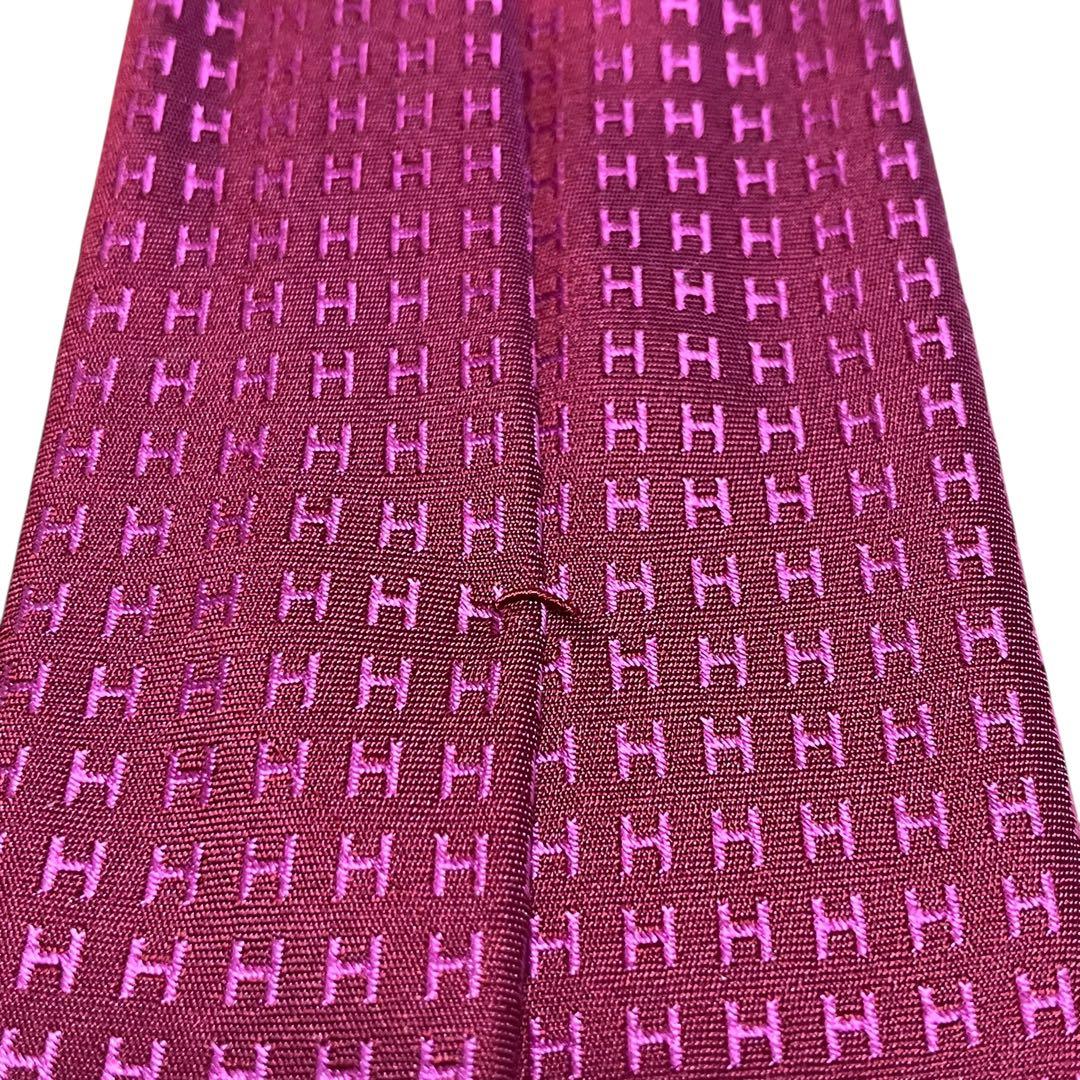 HERMES エルメス　高級ネクタイ　ピンク　ファソネ　H柄　ジャガード