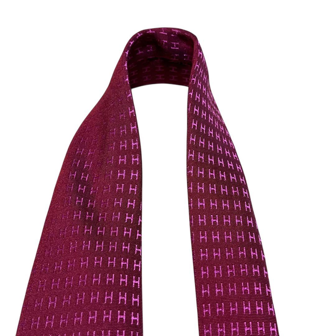 HERMES エルメス　高級ネクタイ　ピンク　ファソネ　H柄　ジャガード