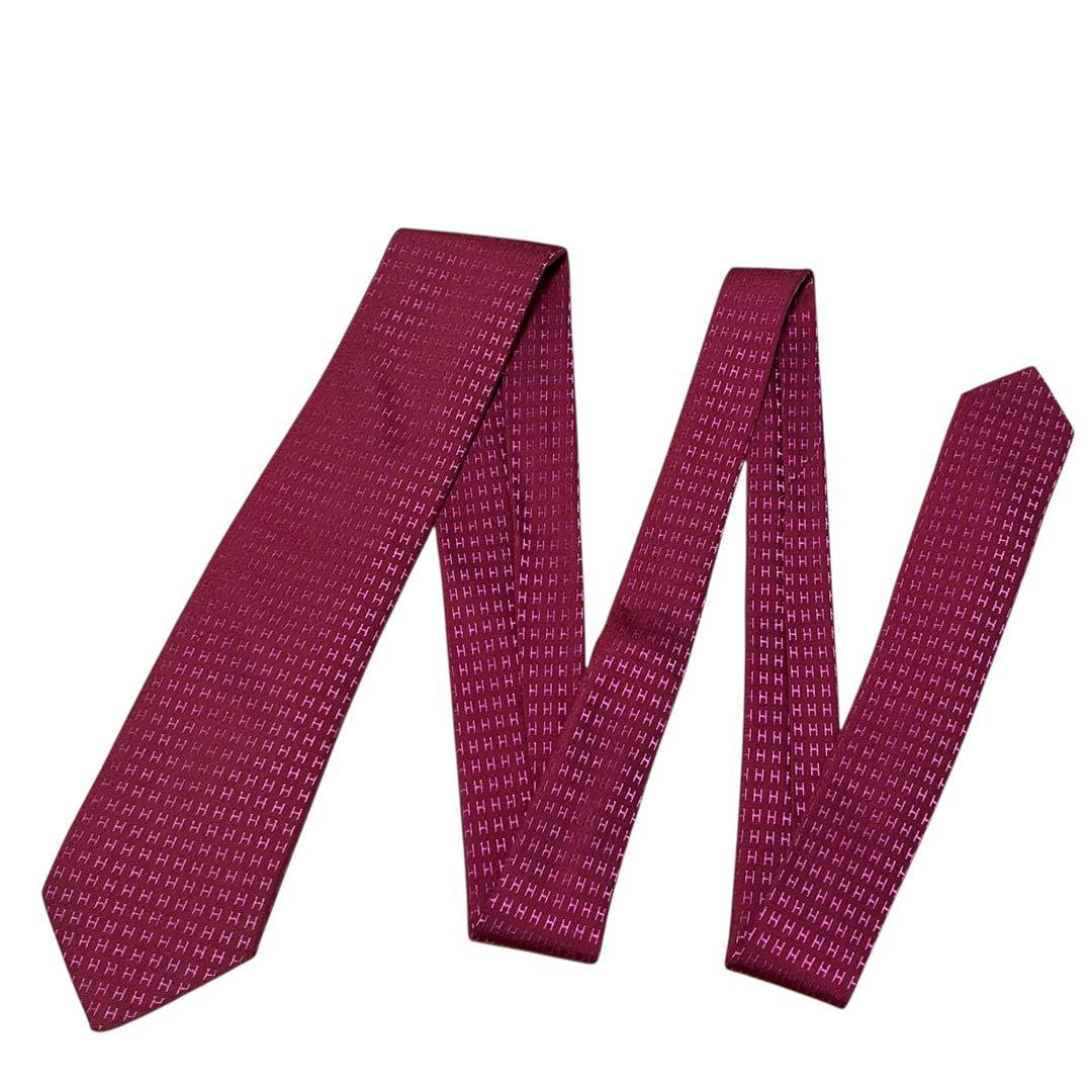 HERMES エルメス　高級ネクタイ　ピンク　ファソネ　H柄　ジャガード