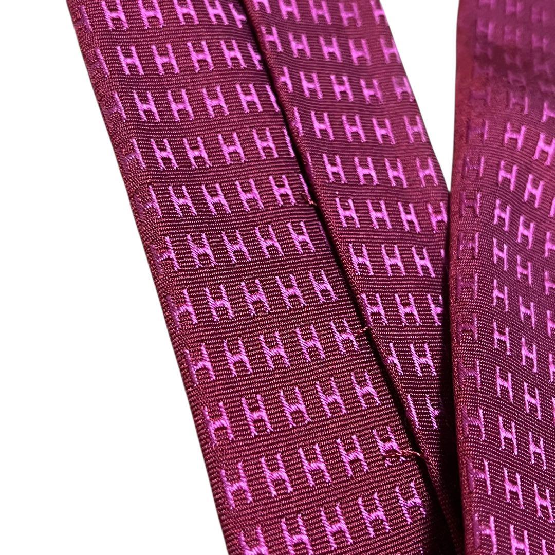 HERMES エルメス　高級ネクタイ　ピンク　ファソネ　H柄　ジャガード