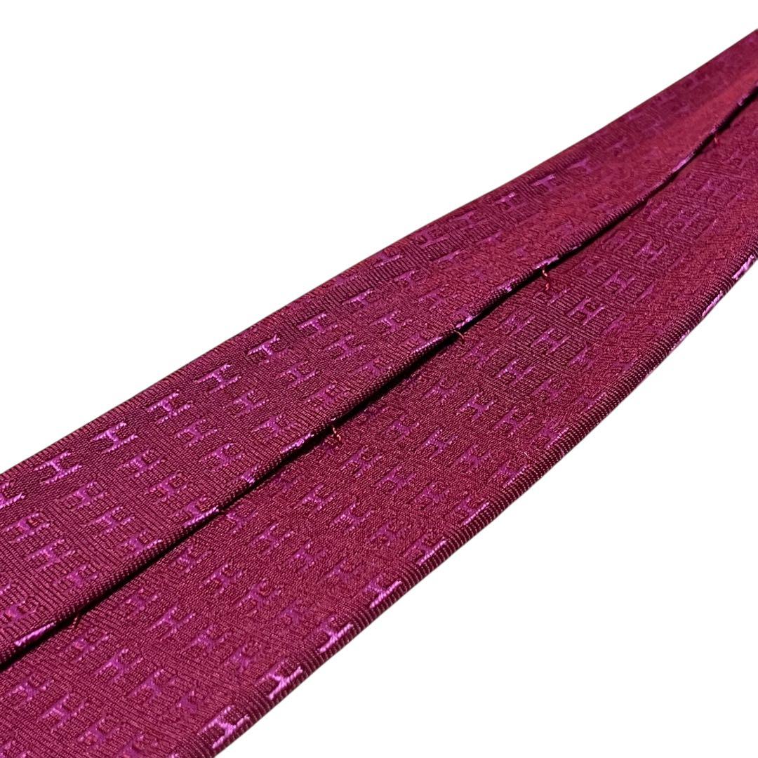 HERMES エルメス　高級ネクタイ　ピンク　ファソネ　H柄　ジャガード