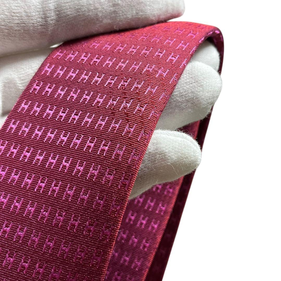 HERMES エルメス　高級ネクタイ　ピンク　ファソネ　H柄　ジャガード
