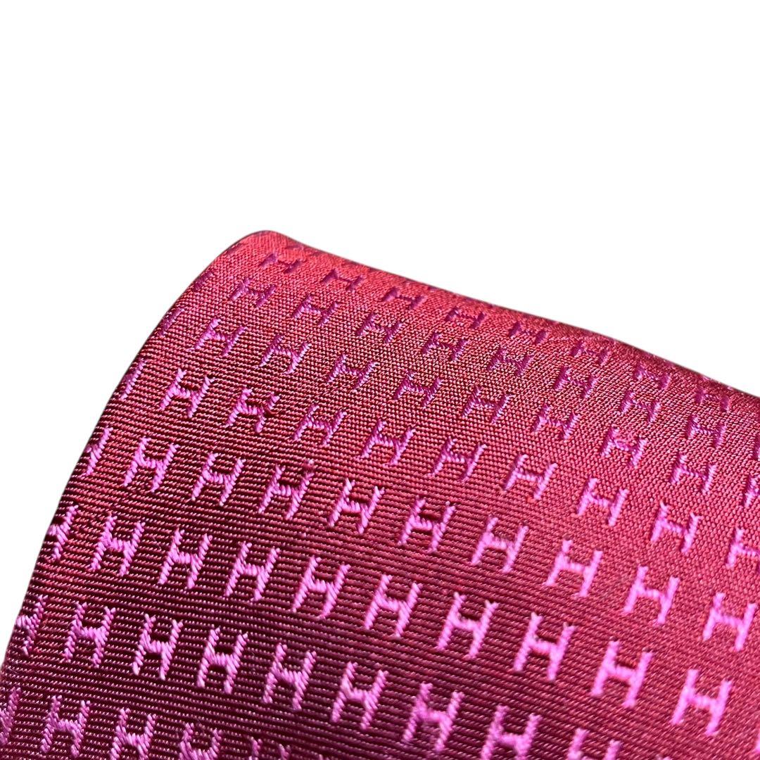 HERMES エルメス　高級ネクタイ　ピンク　ファソネ　H柄　ジャガード