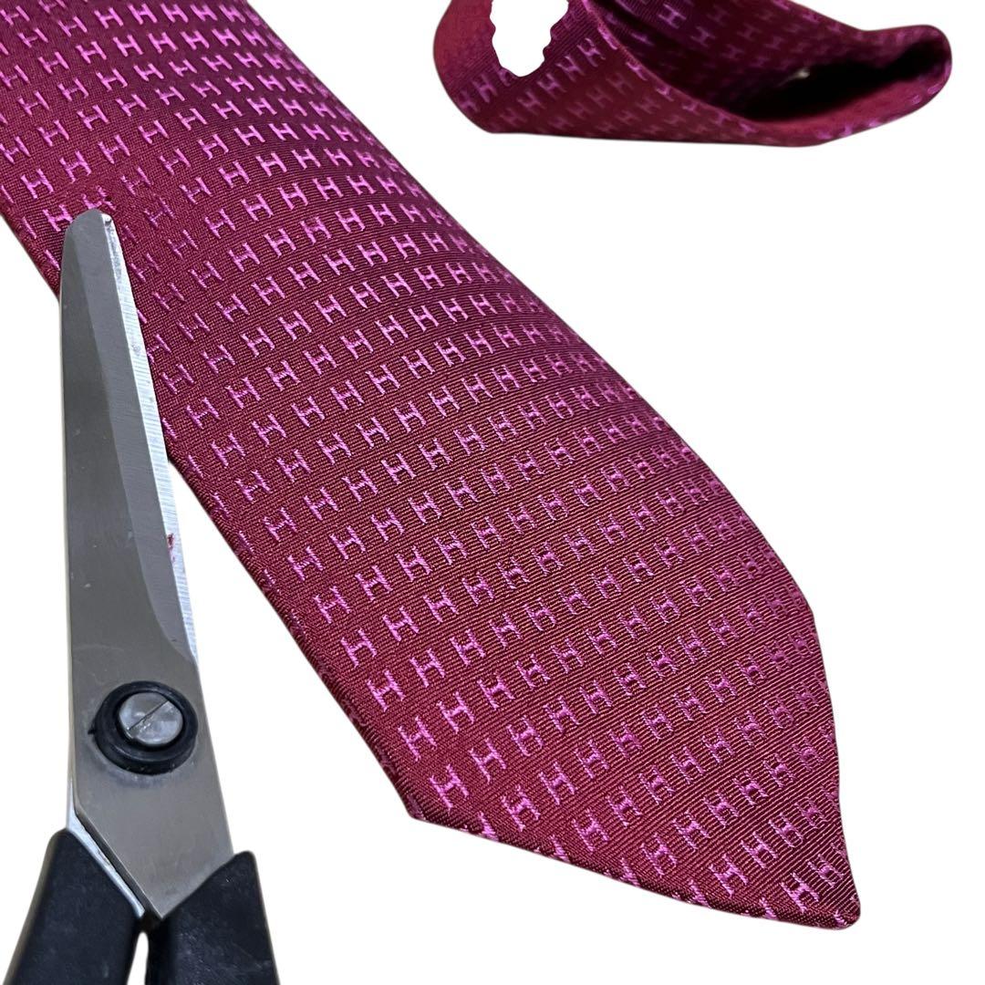 HERMES エルメス　高級ネクタイ　ピンク　ファソネ　H柄　ジャガード