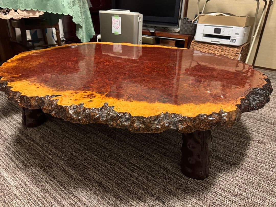 一枚板 オーバル形状の木製座卓 約130cm