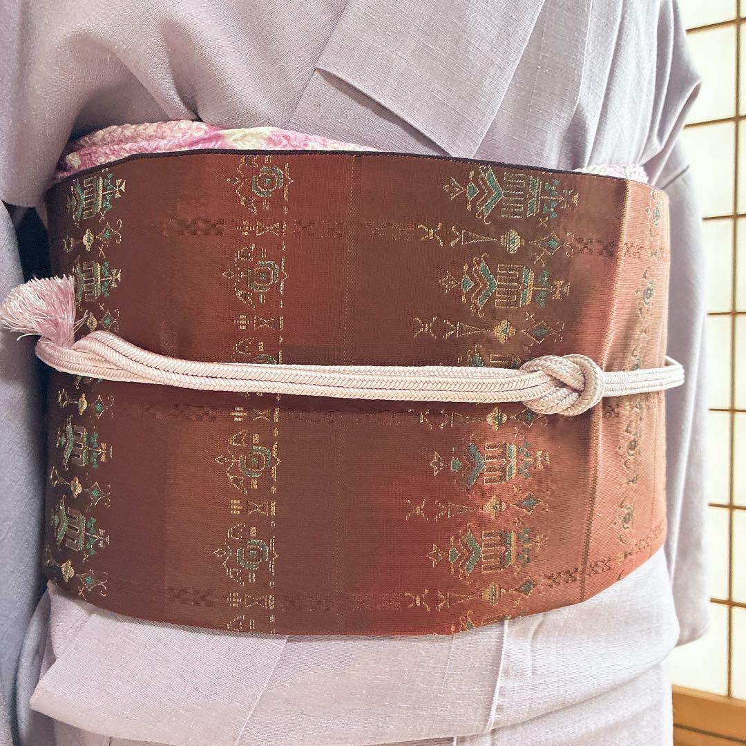 色無地　フルセット　着物　紬　正絹　しつけ糸付き　紫　G7