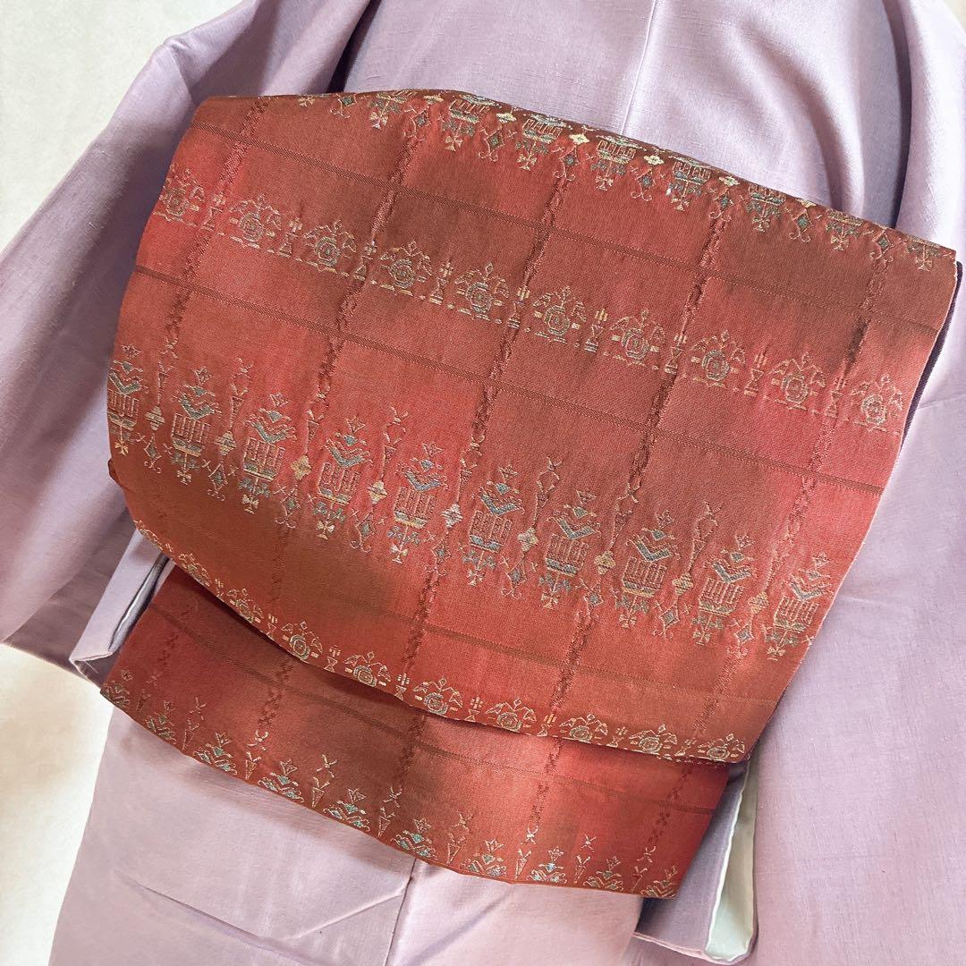 色無地　フルセット　着物　紬　正絹　しつけ糸付き　紫　G7