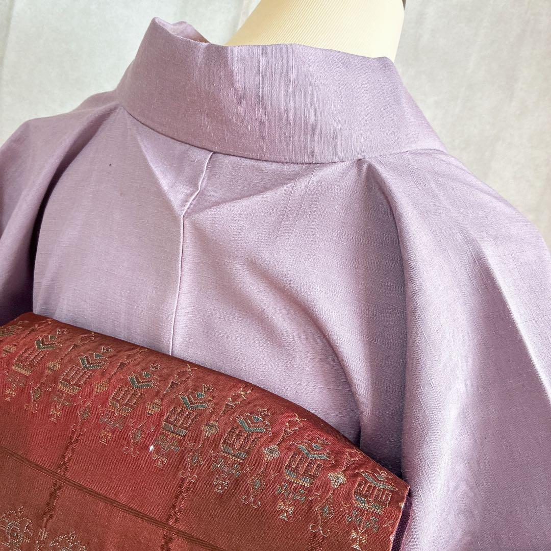 色無地　フルセット　着物　紬　正絹　しつけ糸付き　紫　G7