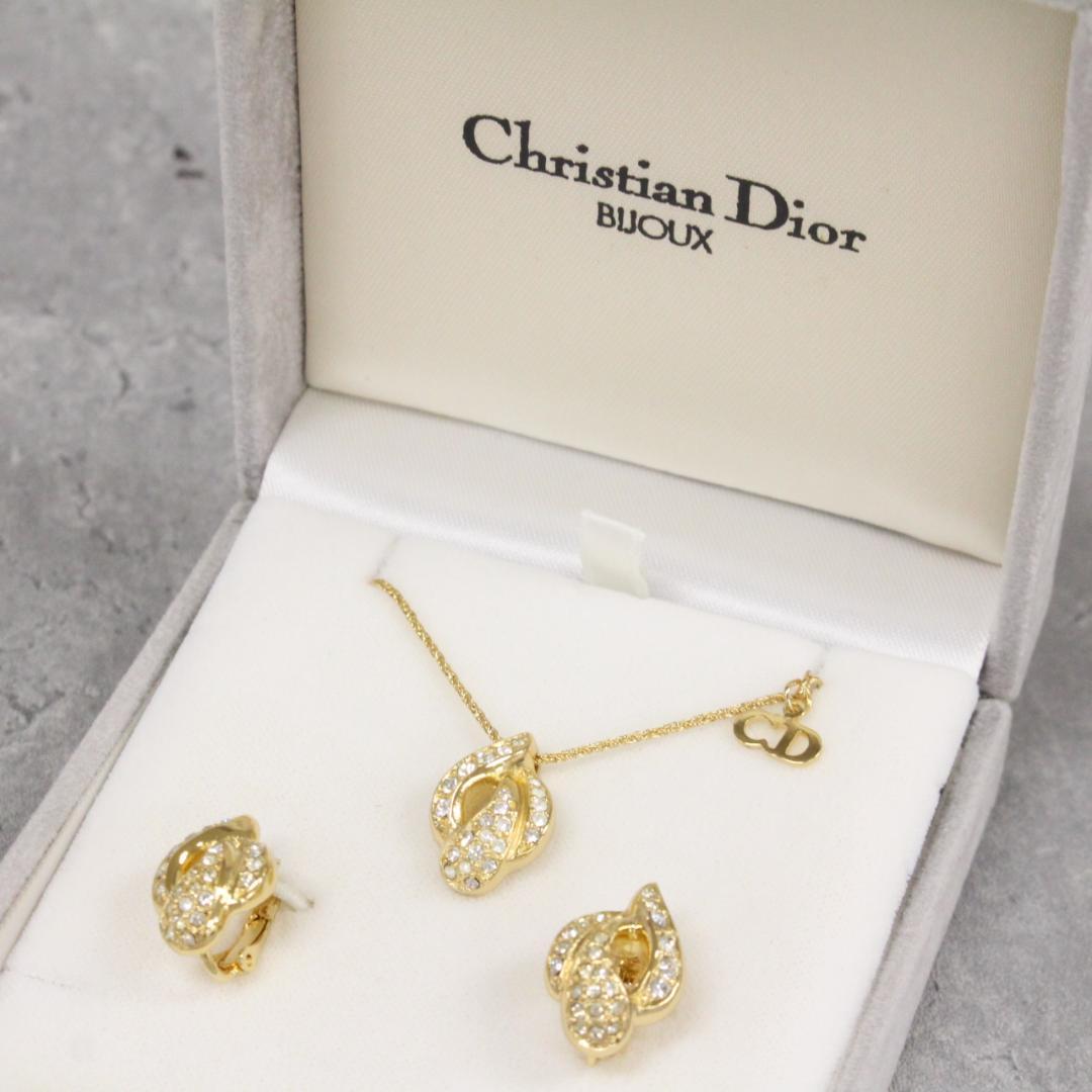 ▲美品 Dior ディオール ネックレス イヤリング セット ラインストーン