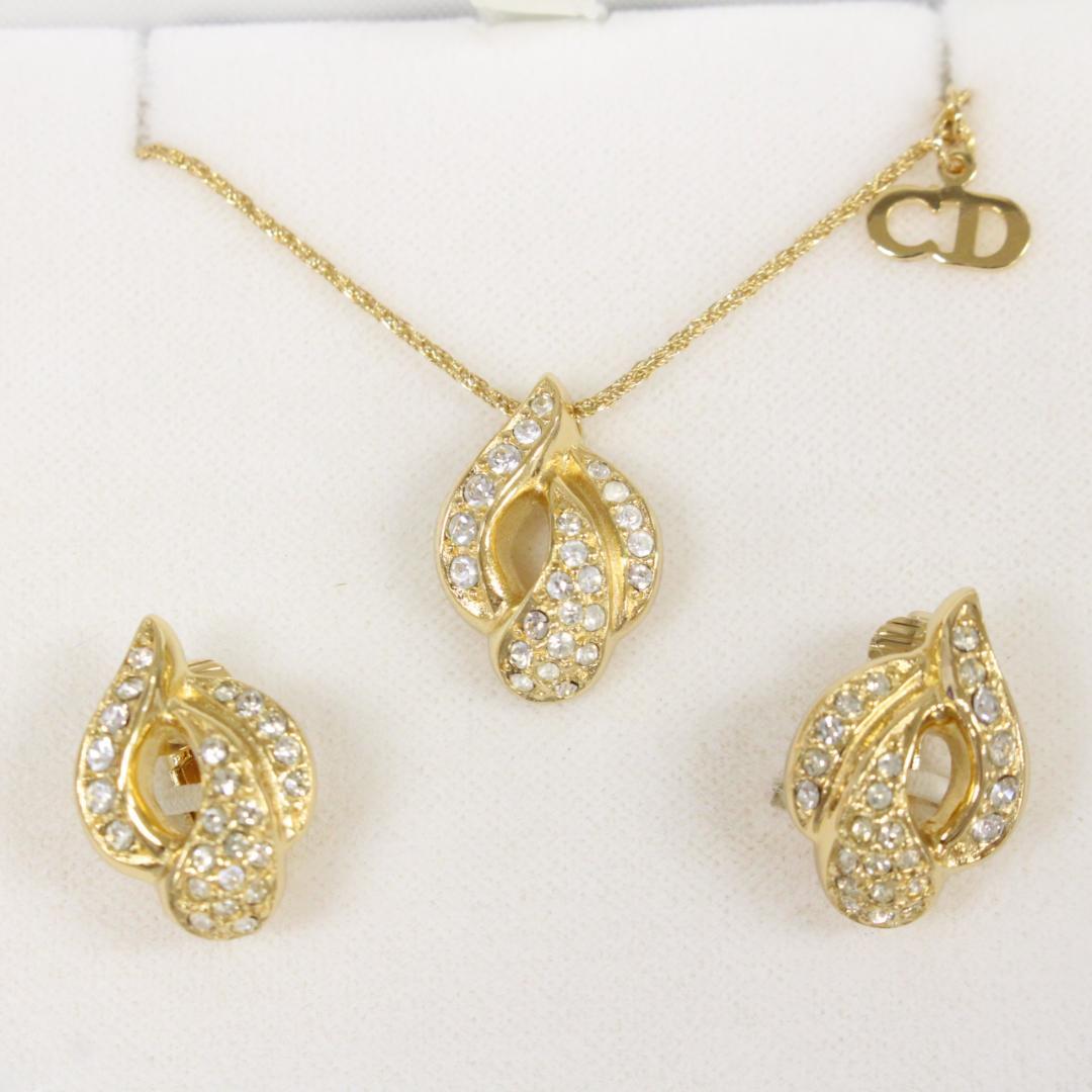 ▲美品 Dior ディオール ネックレス イヤリング セット ラインストーン